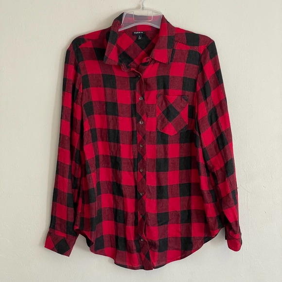 Torrid Flannel Red Checkerboard Buttondown Brushed Rayon shirt size 1X - Picture 5 of 10